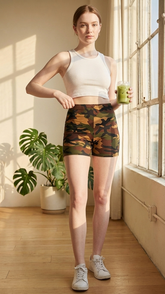 Olive Camo Printed Biker Shorts