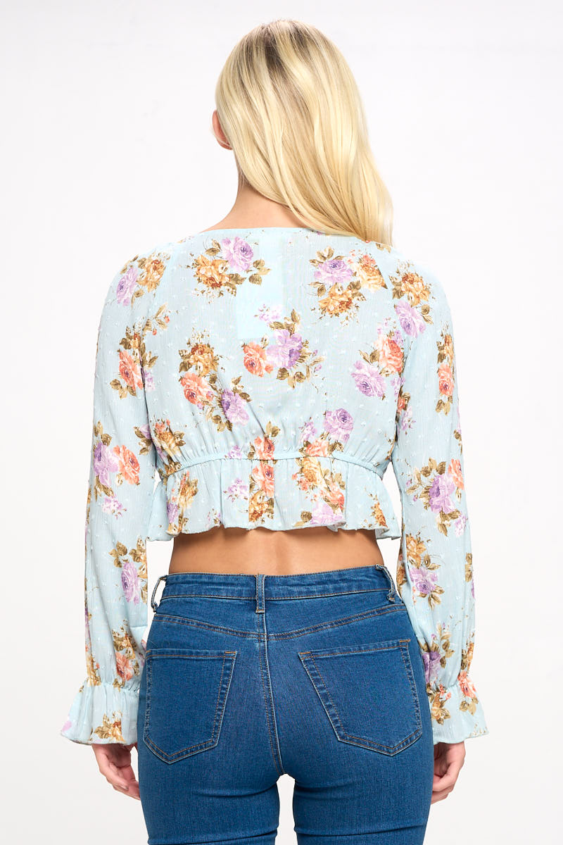 Sage Tie Front Floral Blouse