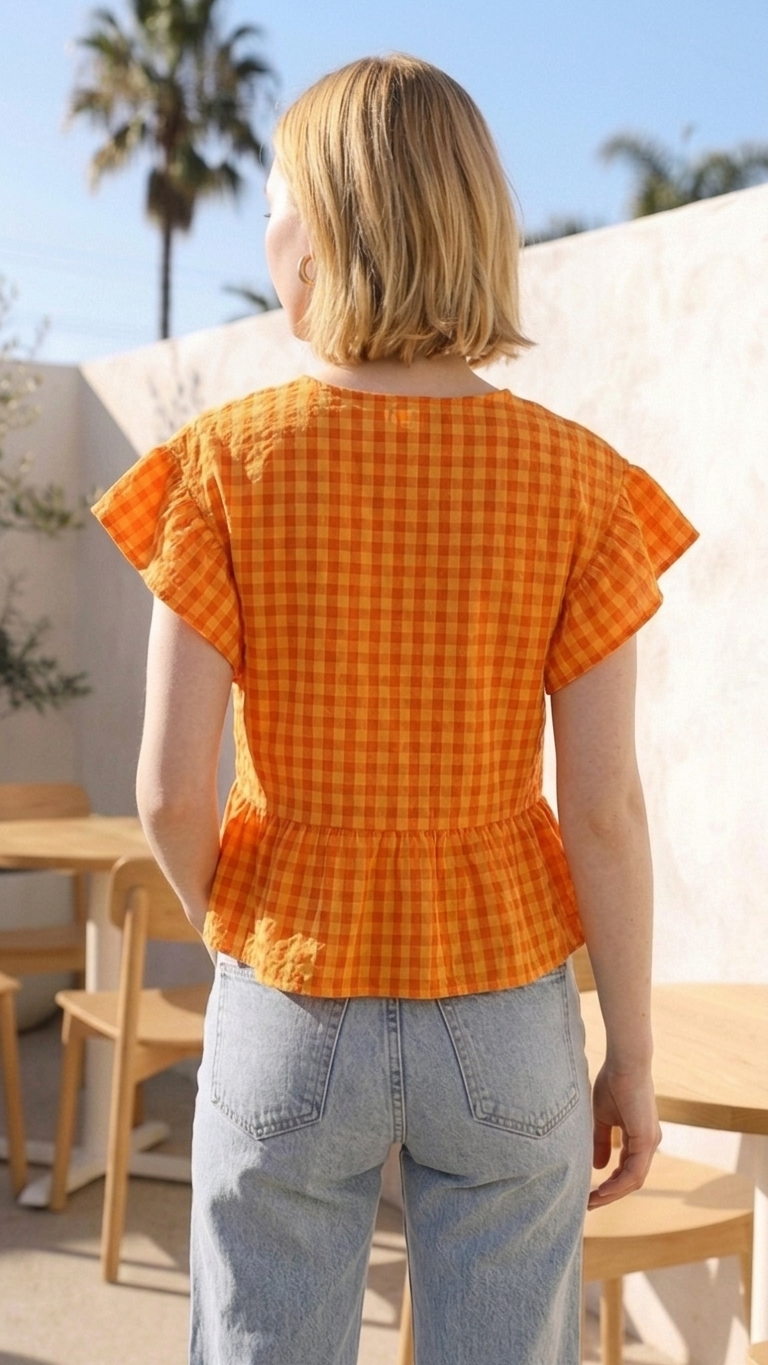 Turquoise Gingham Peplum Top