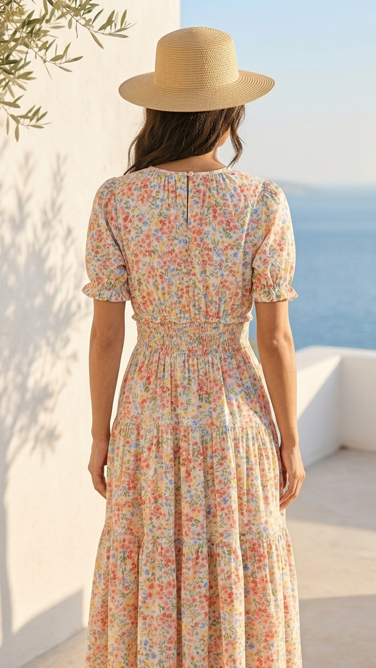 White Big Floral Midi Dress