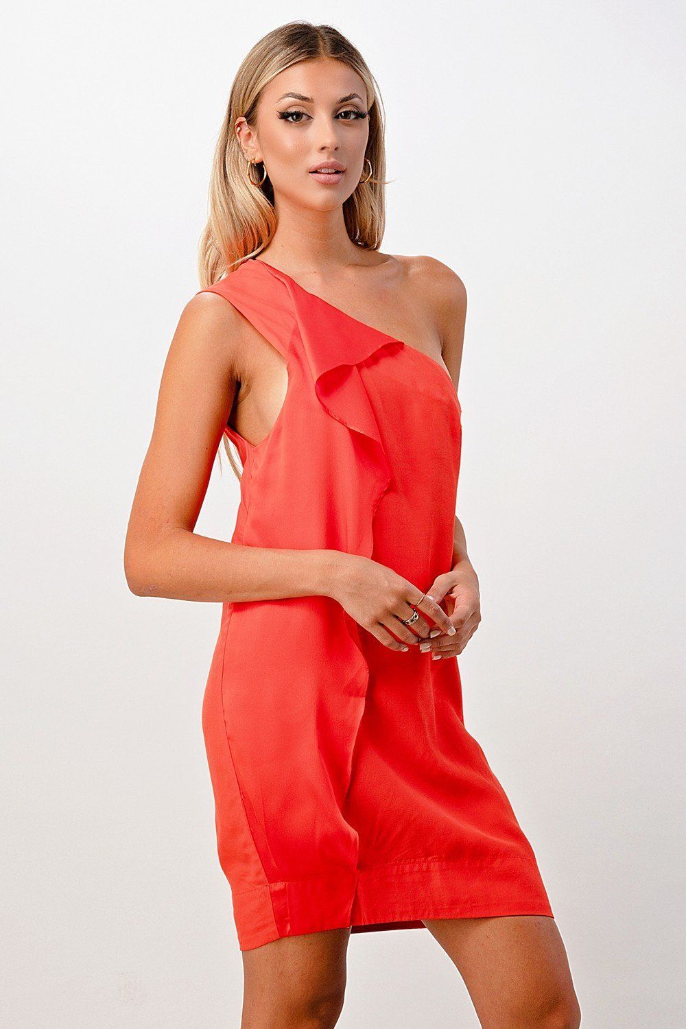 one shoulder ruffle mini dress One-Shoulder Ruffle Detail Mini Dress – MILEY + MOLLY
