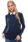 Women's Long Sleeve Polo Shirt with Contrast Collar