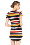 Short Sleeve Ribbed Striped Mini Dress