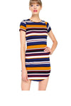 Short Sleeve Ribbed Striped Mini Dress