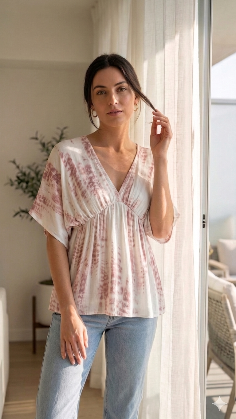 Pink Soft Print Tie Top