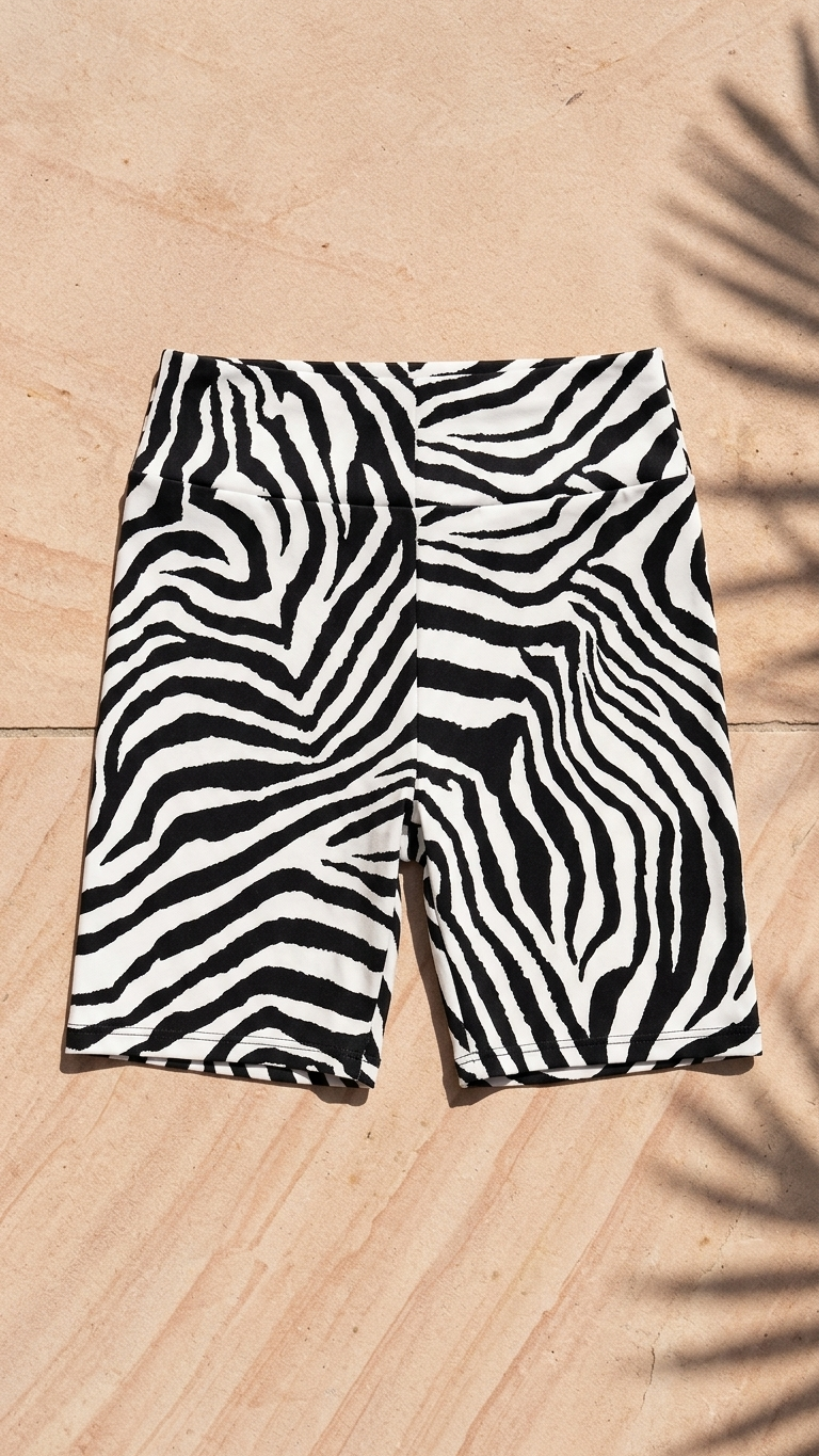 Black Zebra Printed Biker Shorts