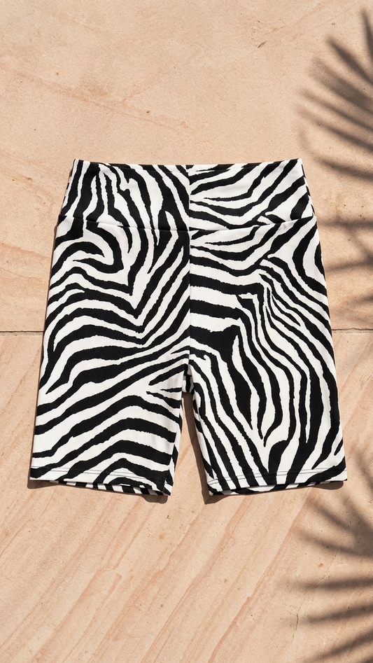 Black Zebra Printed Biker Shorts