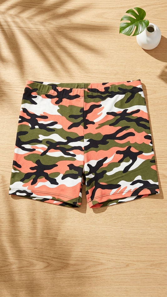 Coral Combo Printed Biker Shorts