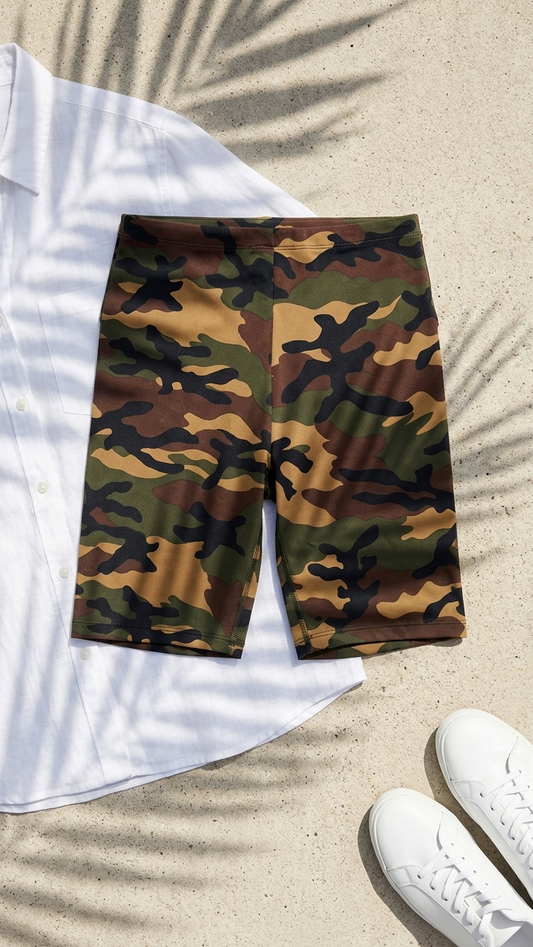 Olive Camo Printed Biker Shorts