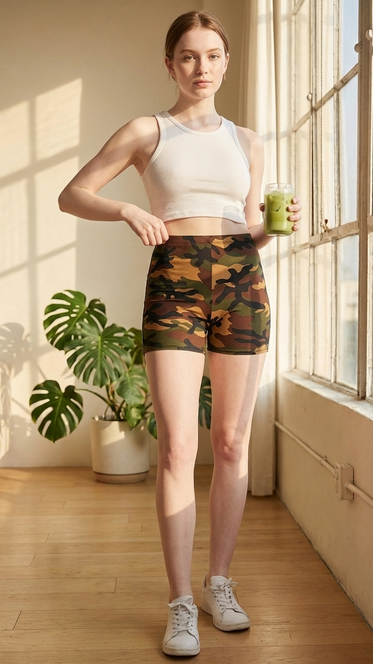 Olive Camo Printed Biker Shorts