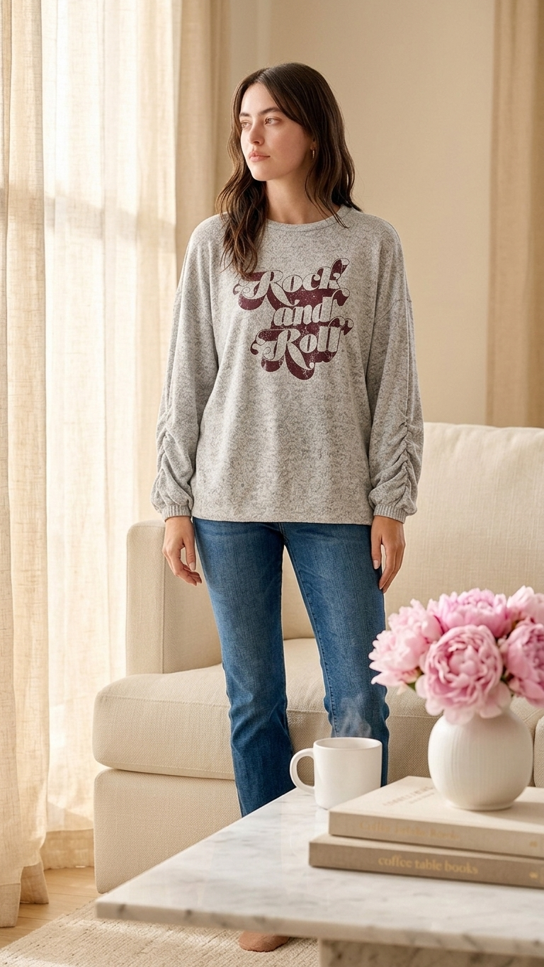 Gray Graphic Pullover Top