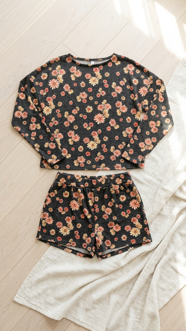 Black Floral Lounge Set