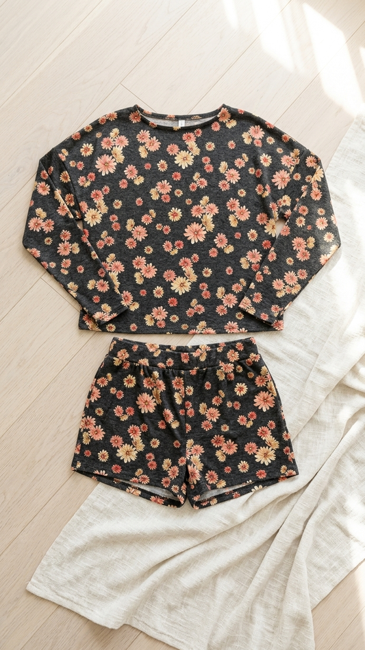 Black Floral Lounge Set