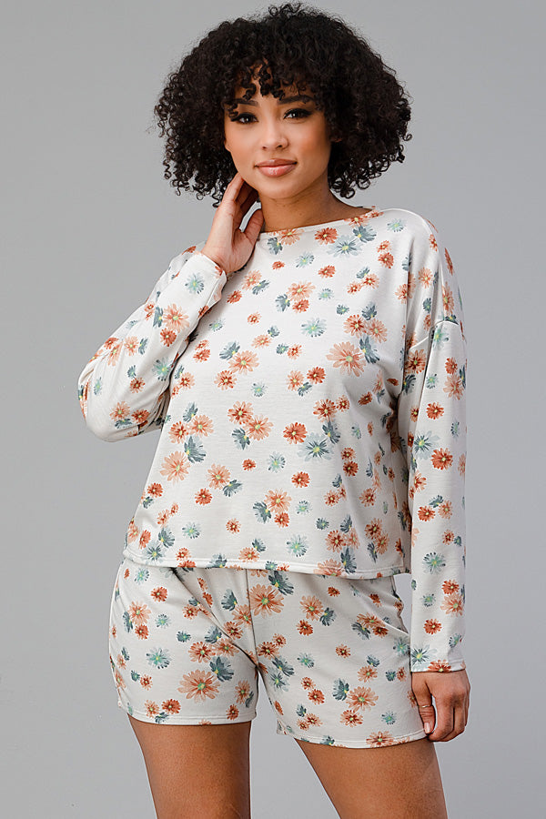 White Floral Lounge Set
