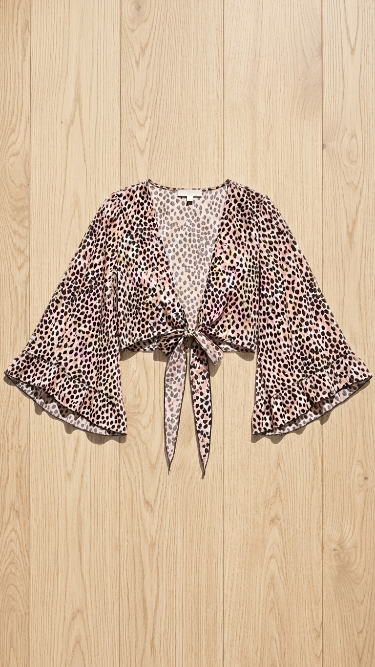 Pink Printed Tie Front Blouse