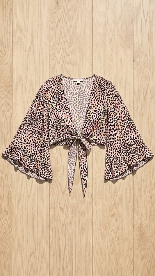 Pink Printed Tie Front Blouse