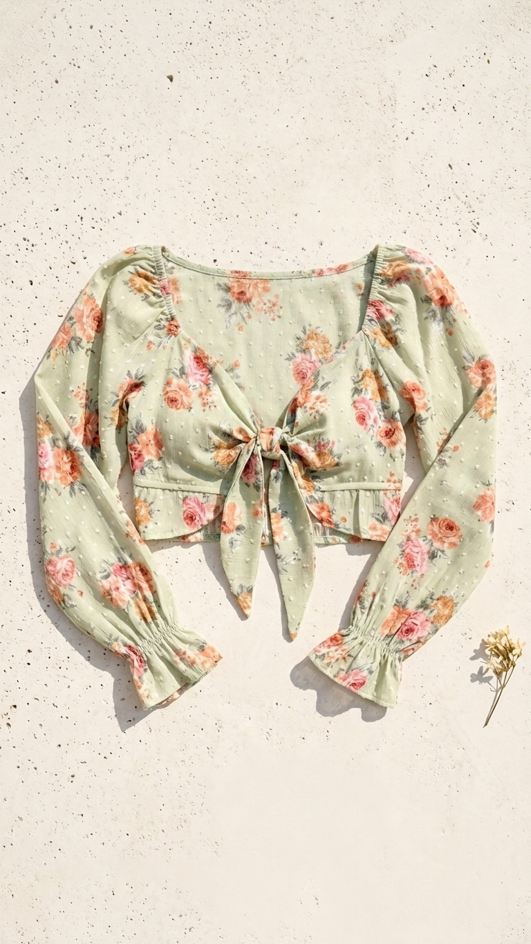 Sage Tie Front Floral Blouse
