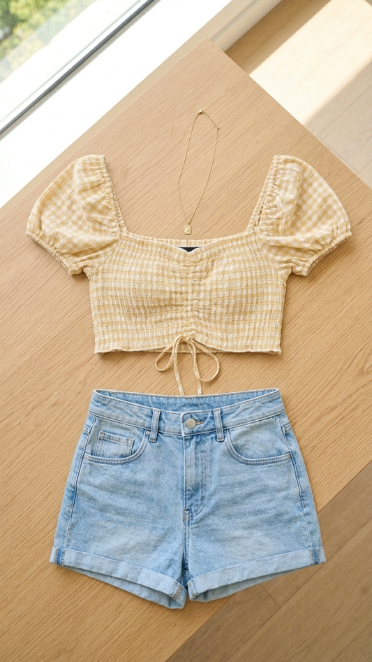 Yellow Smocked Crop Top