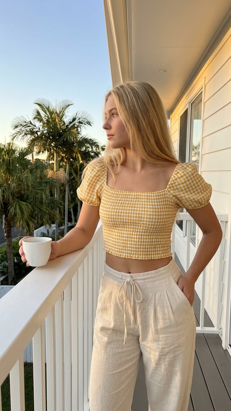 Yellow Smocked Crop Top