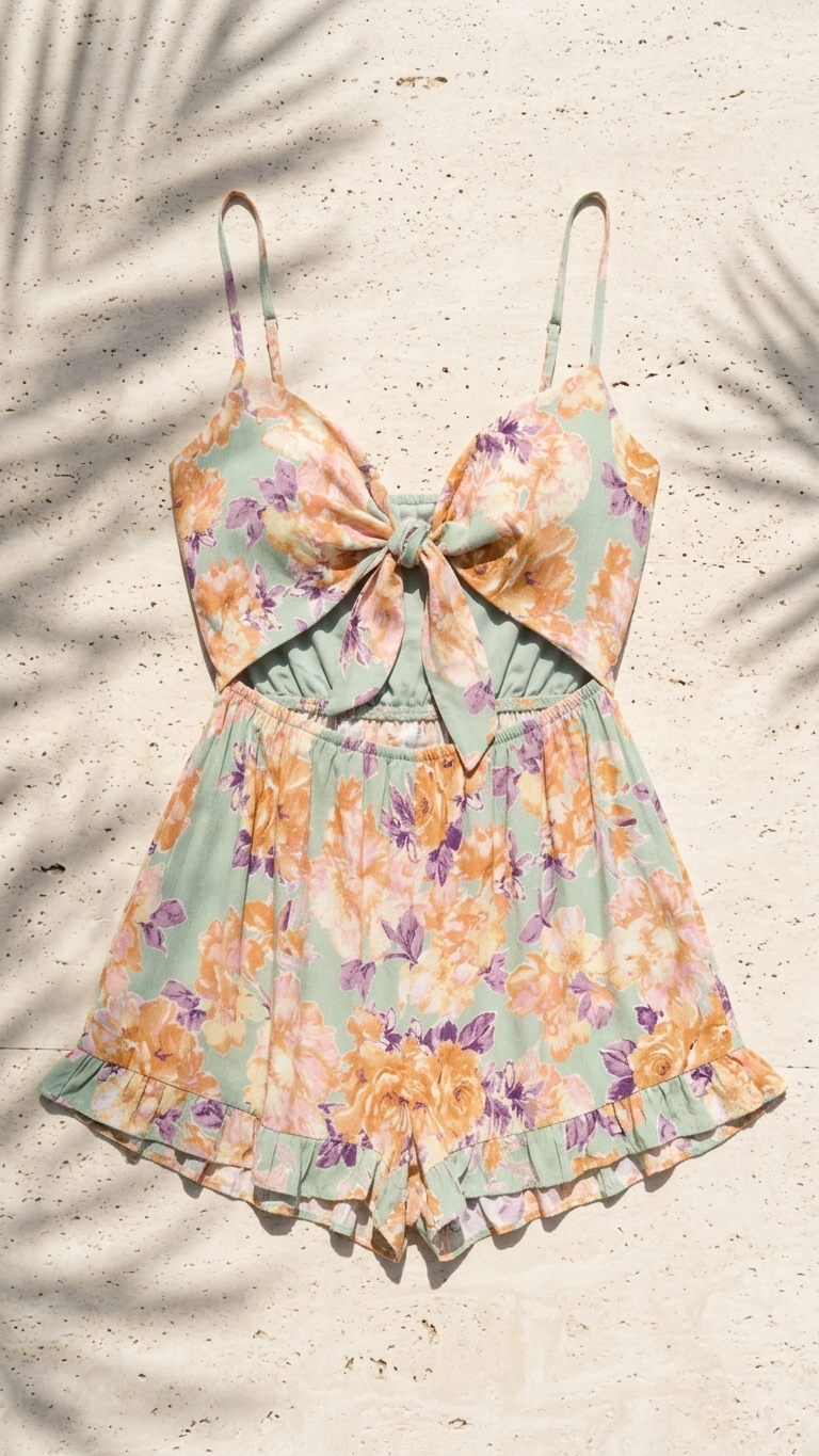 Sage Floral Mini Romper