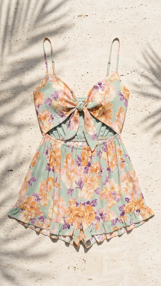 Sage Floral Mini Romper
