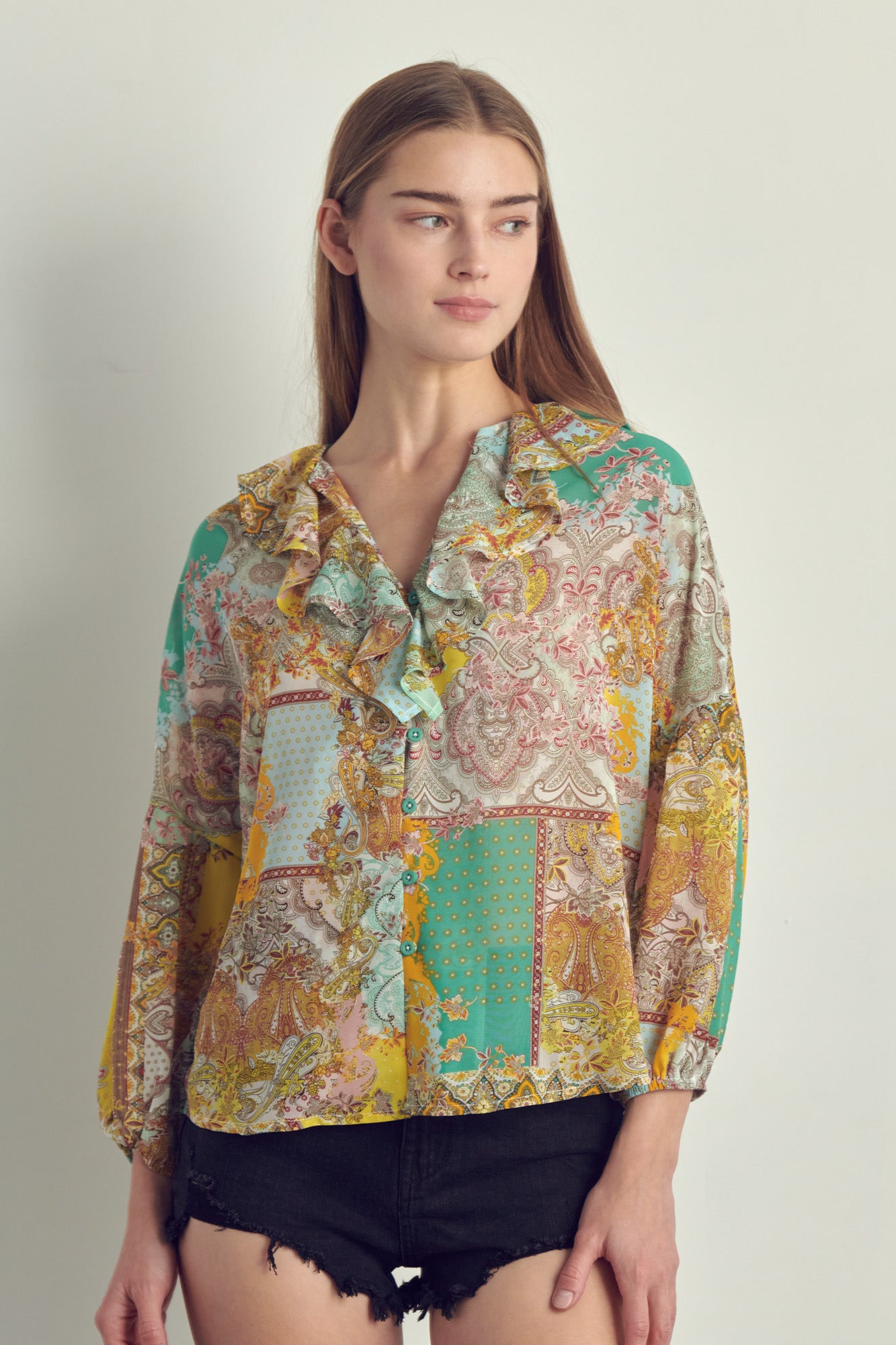 Orange / Green Tropical Print Blouse