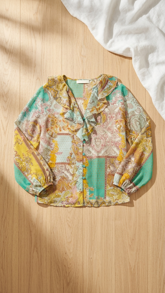 Orange / Green Tropical Print Blouse