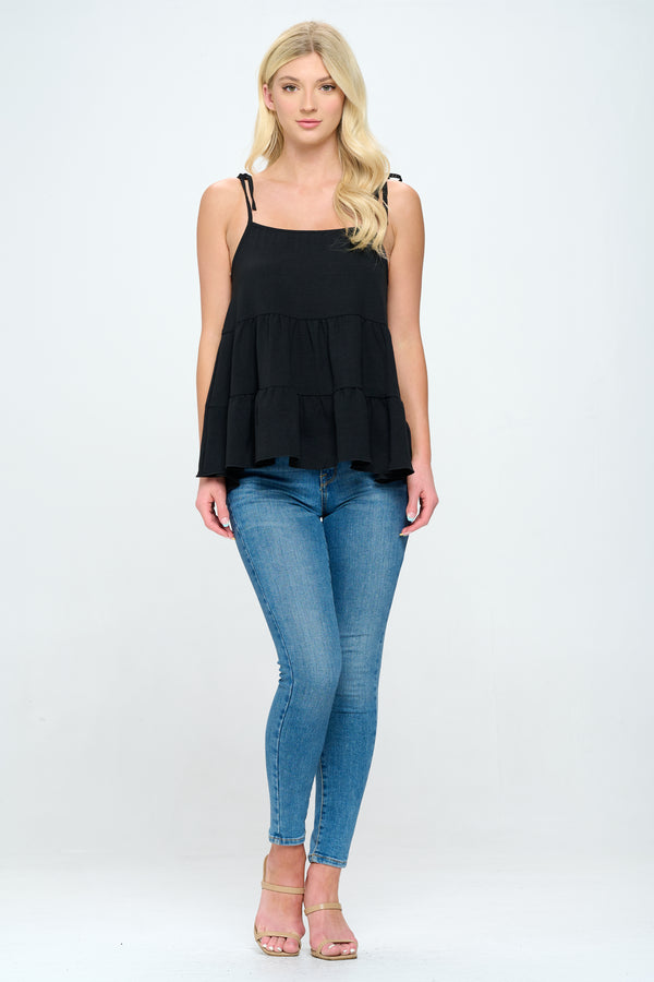 Tiered Sleeveless Top with Adjustable Straps