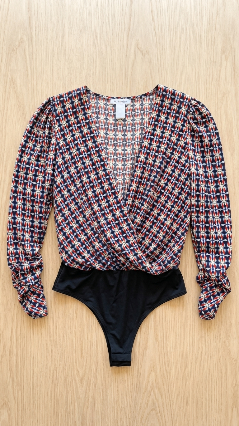 Navy Combo Surplice Print Bodysuit