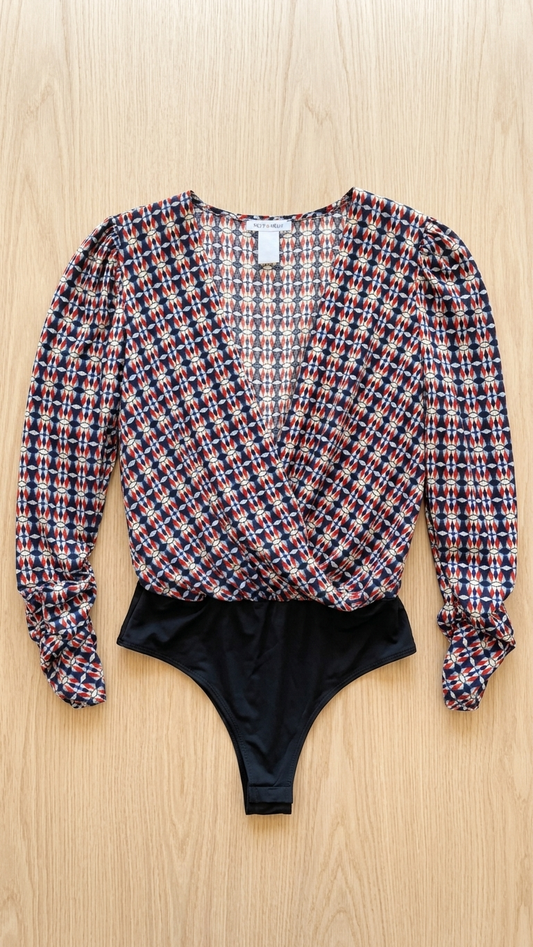 Navy Combo Surplice Print Bodysuit