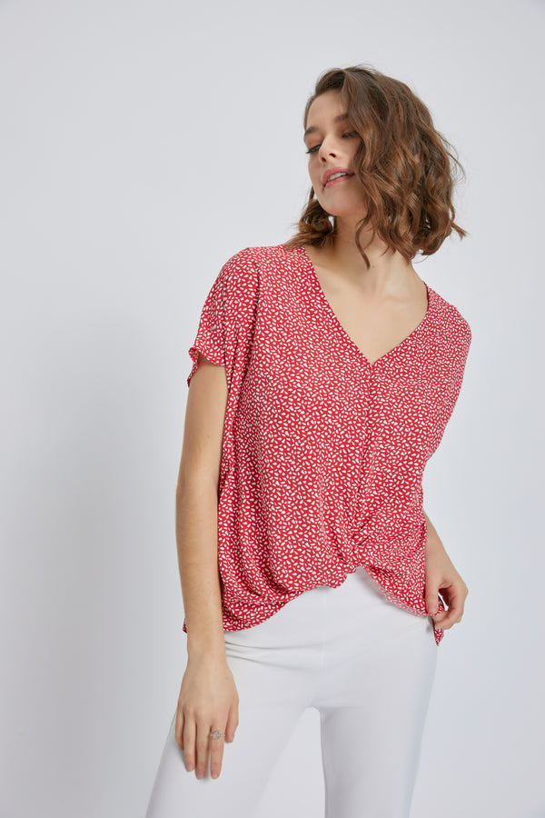 V-Neck Short Sleeve Wrap Front Top for Women