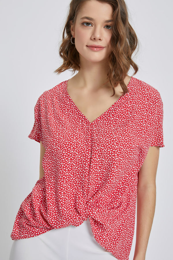 V-Neck Short Sleeve Wrap Front Top for Women