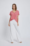 V-Neck Short Sleeve Wrap Front Top for Women