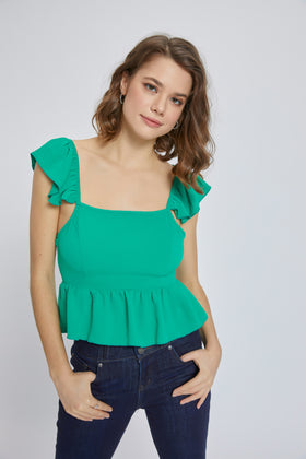 Ruffled Sleeve Square Neck Peplum Top