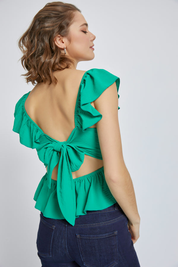 Ruffled Sleeve Square Neck Peplum Top