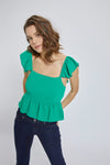 Ruffled Sleeve Square Neck Peplum Top