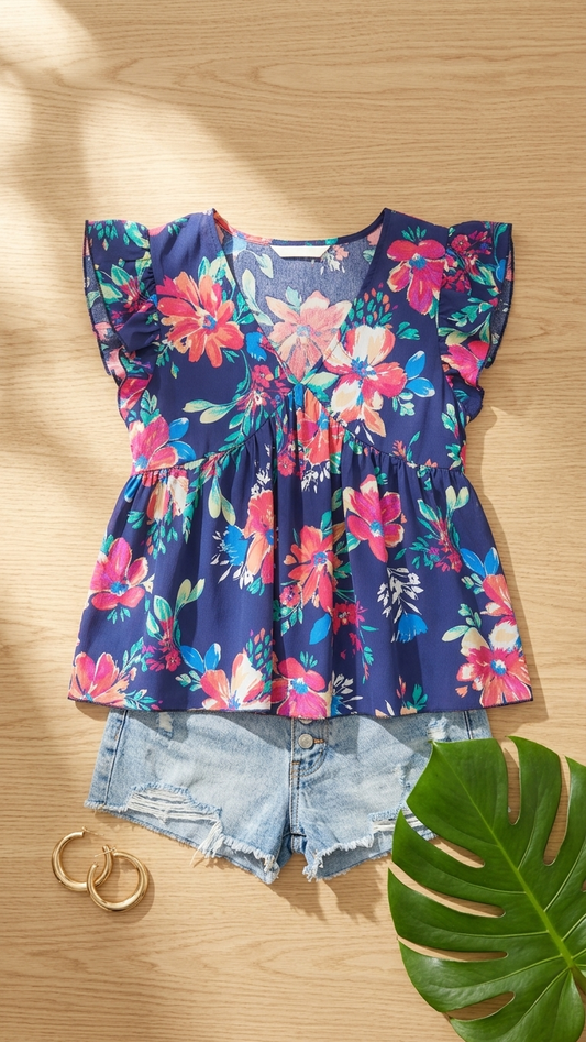 Navy Printed Sleeveless Top