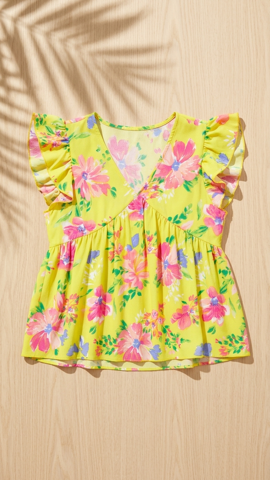 Yellow Printed Sleeveless Top