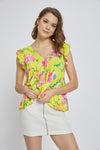 Floral Ruffle Sleeve V-Neck Top – Bright and Breezy Summer Style