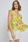 Floral Ruffle Sleeve V-Neck Top – Bright and Breezy Summer Style