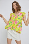 Floral Ruffle Sleeve V-Neck Top – Bright and Breezy Summer Style