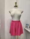 High-Waisted Textured Pink Shorts with Elastic Waistband