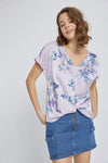 Floral V-Neck Knot-Front Blouse