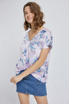 Floral V-Neck Knot-Front Blouse