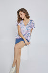 Floral V-Neck Knot-Front Blouse