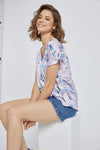 Floral V-Neck Knot-Front Blouse