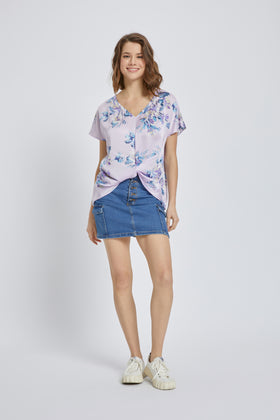 Floral V-Neck Knot-Front Blouse