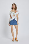 Floral V-Neck Knot-Front Blouse