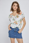 Floral V-Neck Knot-Front Blouse