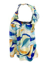 Retro Geo-Print Halter Top with Ruffle Sleeves – Bold Summer Fashion